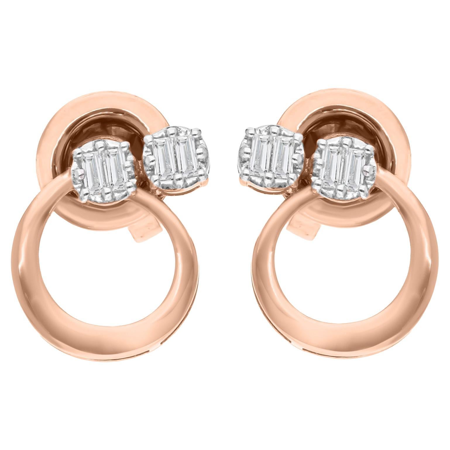 Natürlicher 0,11 Karat SI/H Diamant-Ohrringe aus 14 Karat Roségold mit rundem Brillantschliff