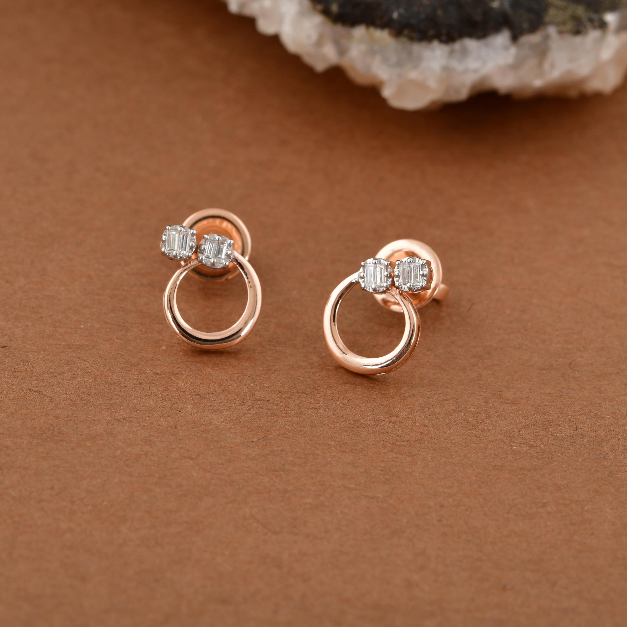 Natürlicher 0,11 Karat SI/H Diamant-Ohrringe aus 18 Karat Roségold mit rundem Brillantschliff (Moderne) im Angebot