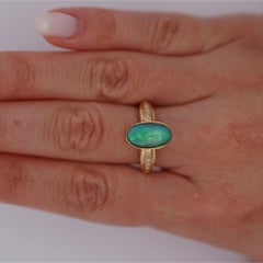 Natural 0.12 Carat Diamond with Black Opal Doublet in 18K & 14K Yellow Gold Ring