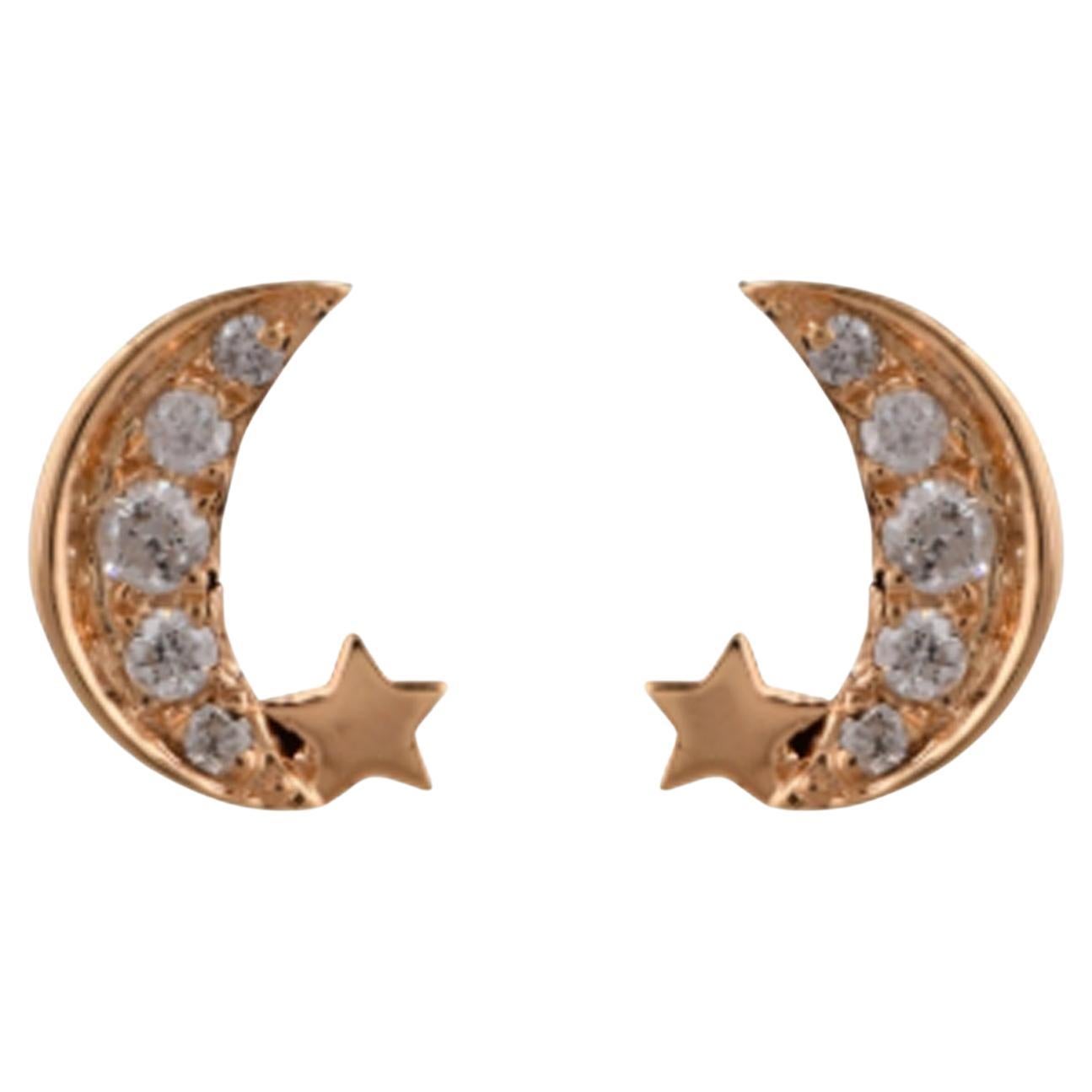 Pendientes de oro amarillo de 14 quilates con diamantes naturales de 0,13 quilates en forma de estrella lunar