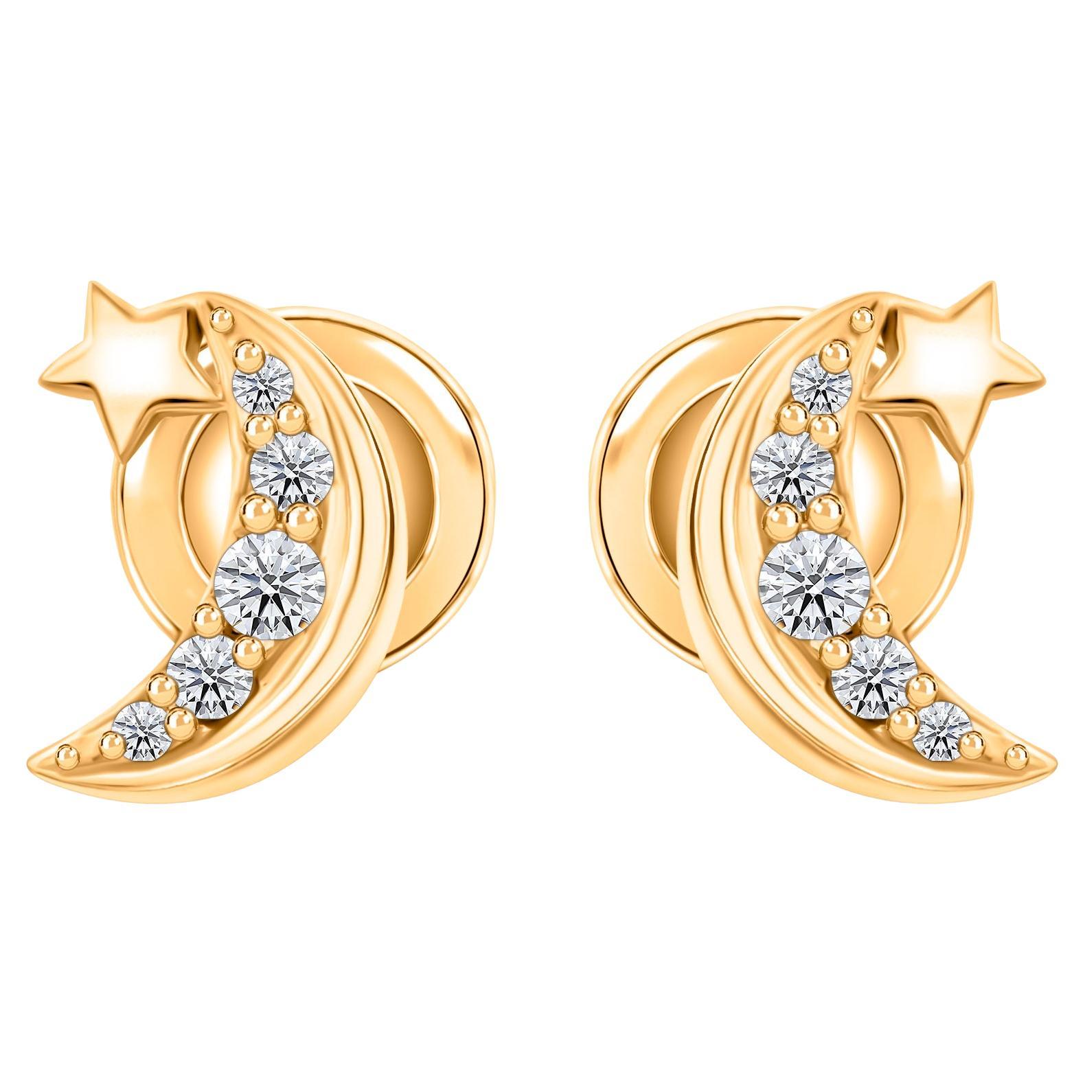 Nature 0,13 Carati Diamante Stella Luna Orecchini con perno in oro giallo 18 carati