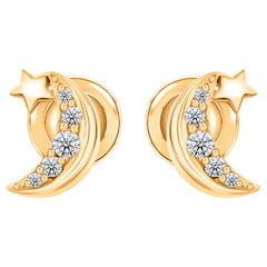 Nature 0,13 Carati Diamante Stella Luna Orecchini con perno in oro giallo 18 carati