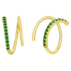 Contemporary 0.13ct Zambian Emerald Stud Earrings in 14k Yellow Gold