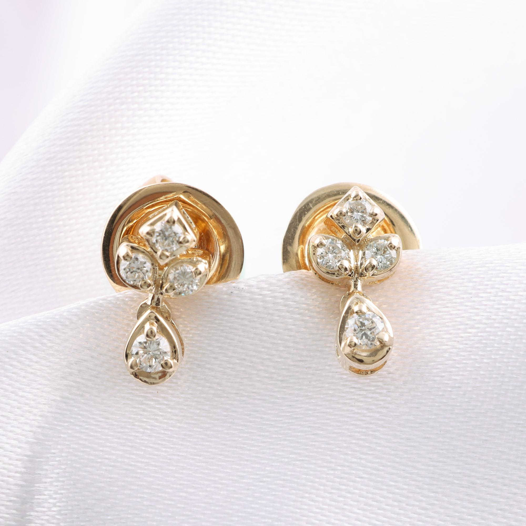 De las mujeres Pendientes de diamantes naturales de 0,16 quilates, claridad SI y color HI, oro amarillo de 9 quilates en venta