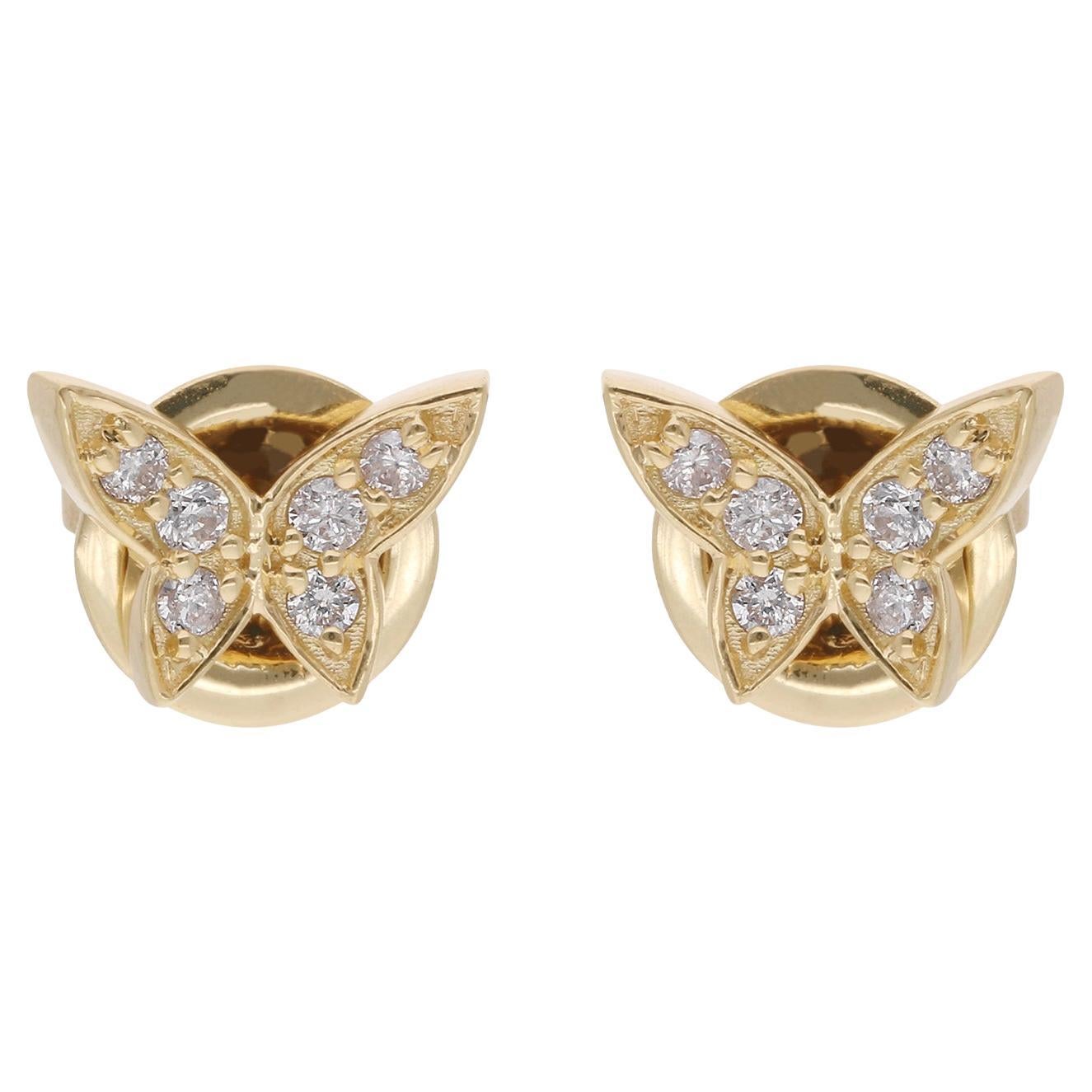 Natural 0.17 Carat Diamond Butterfly Stud Earrings 14 Karat Yellow Gold Jewelry