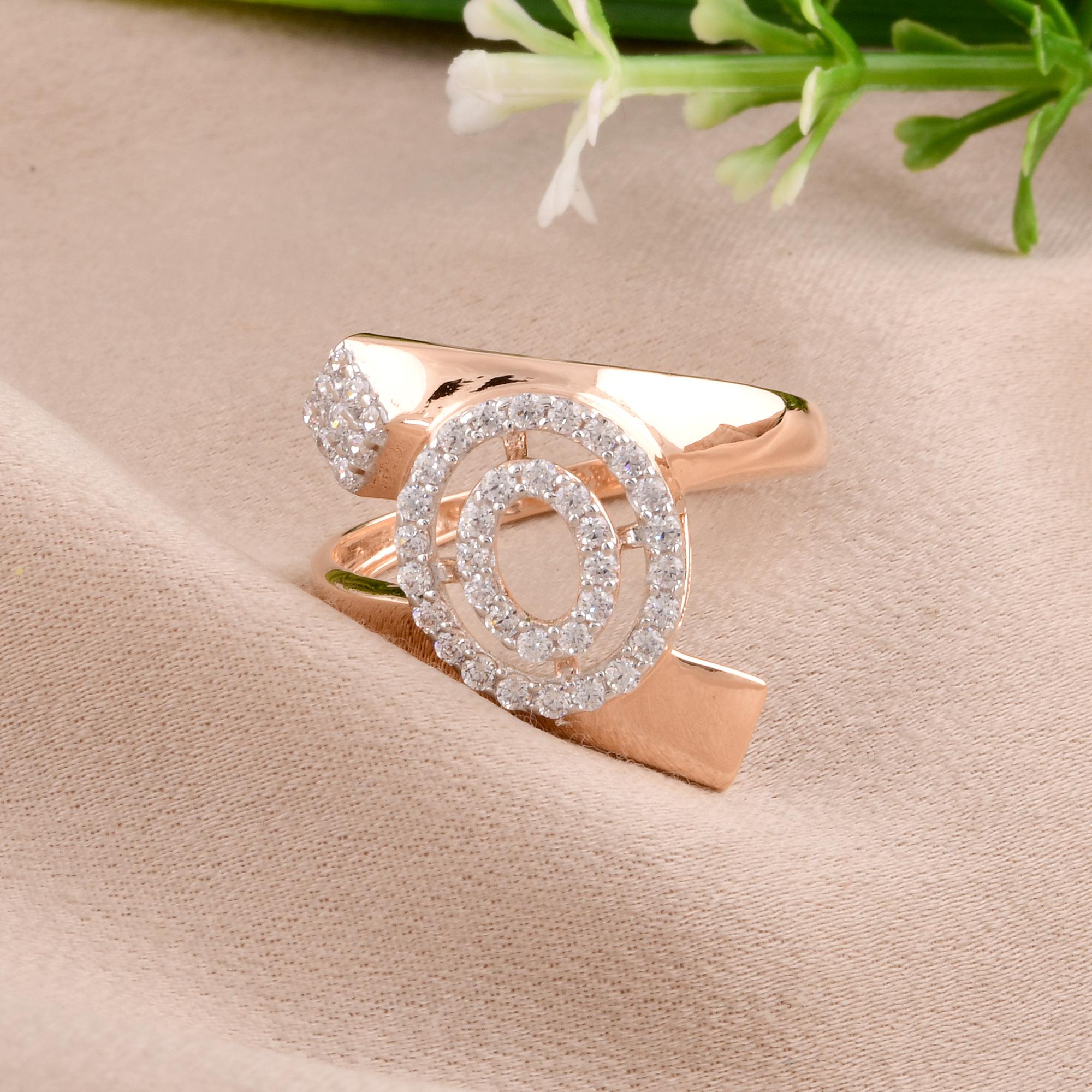 Modern Natural 0.2 Carat Pave Diamond Designer Ring 14 Karat Rose Gold Handmade Jewelry For Sale