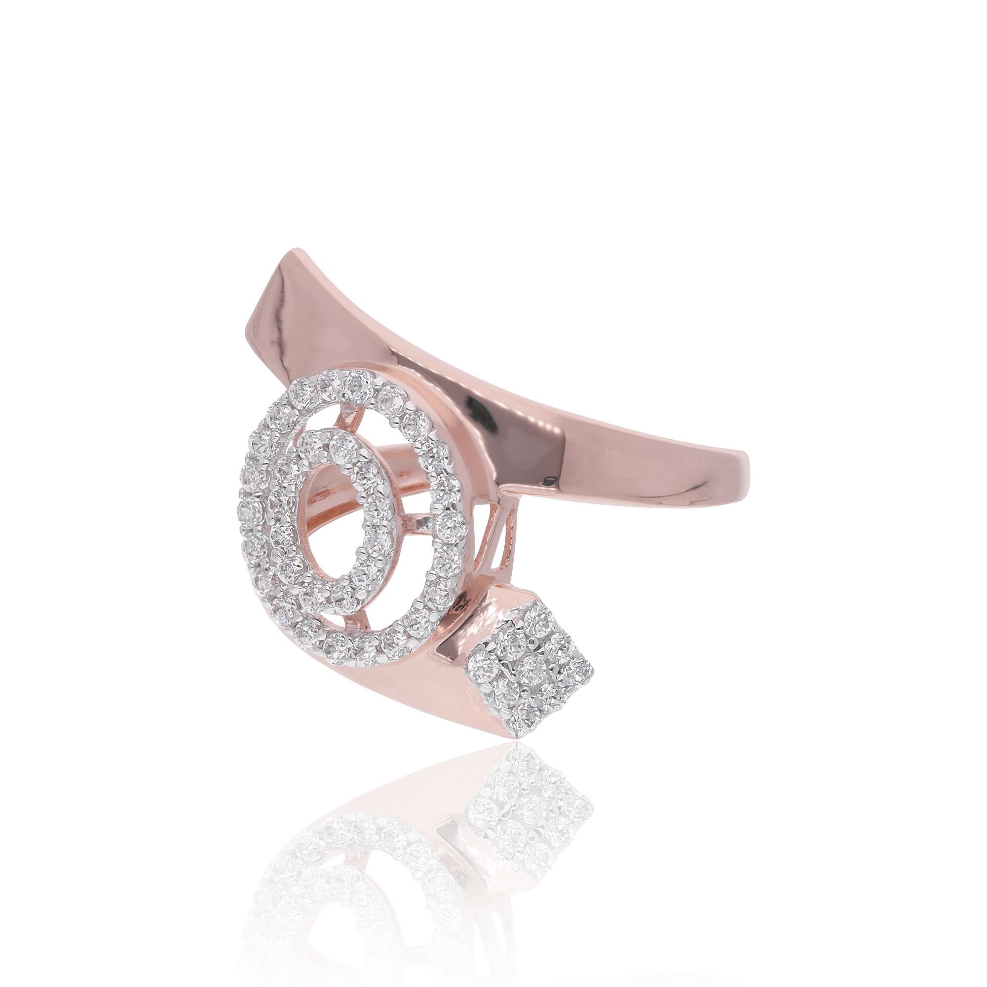 Round Cut Natural 0.2 Carat Pave Diamond Designer Ring 14 Karat Rose Gold Handmade Jewelry For Sale