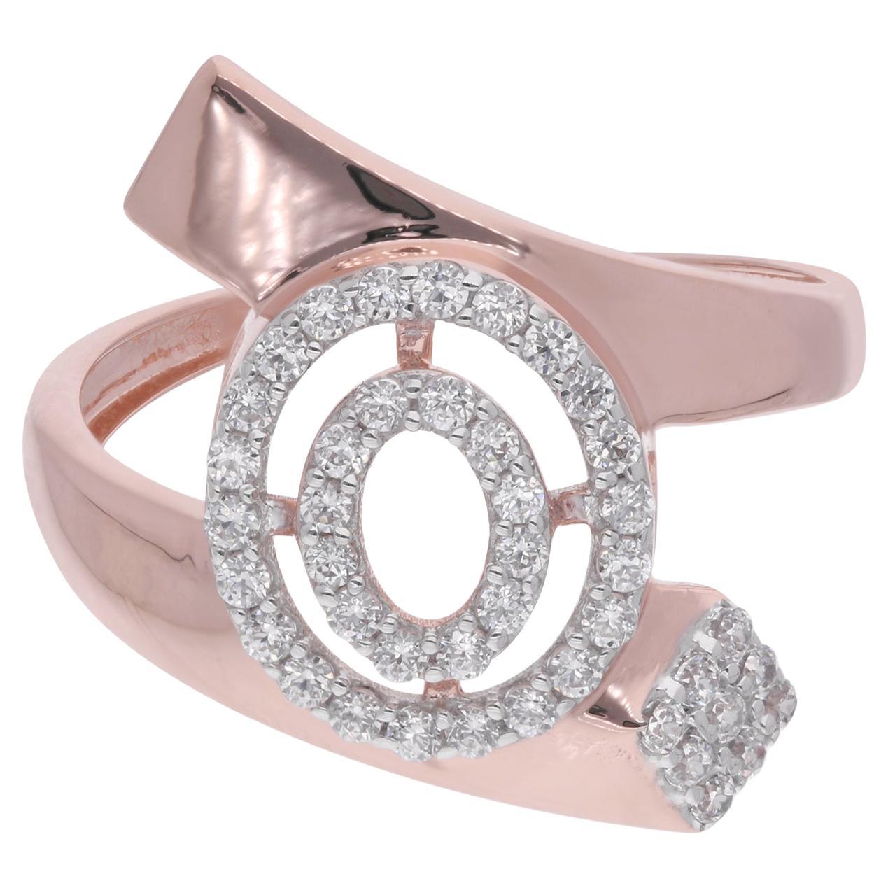 Natural 0.2 Carat Pave Diamond Designer Ring 18 Karat Rose Gold Handmade Jewelry For Sale