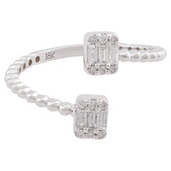 Natural 0.20 Carat Baguette Diamond Wrap Ring 18k White Gold Handmade Jewelry