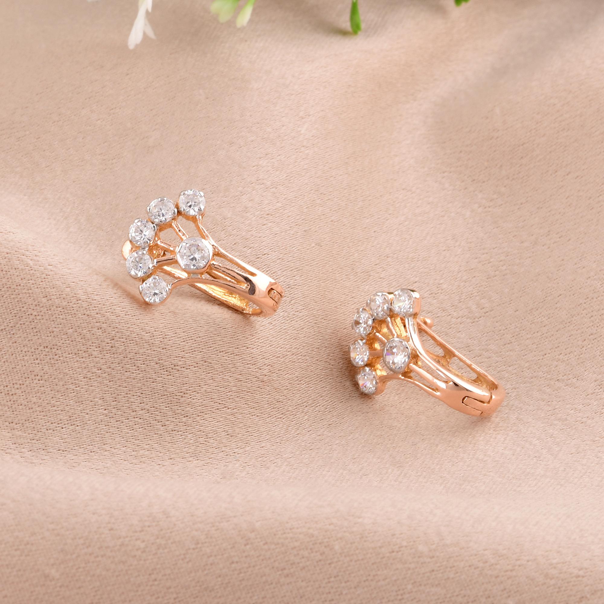 Modern Natural 0.20 Carat Diamond Minimalist Tree Earrings 18 Karat Rose Gold Jewelry For Sale