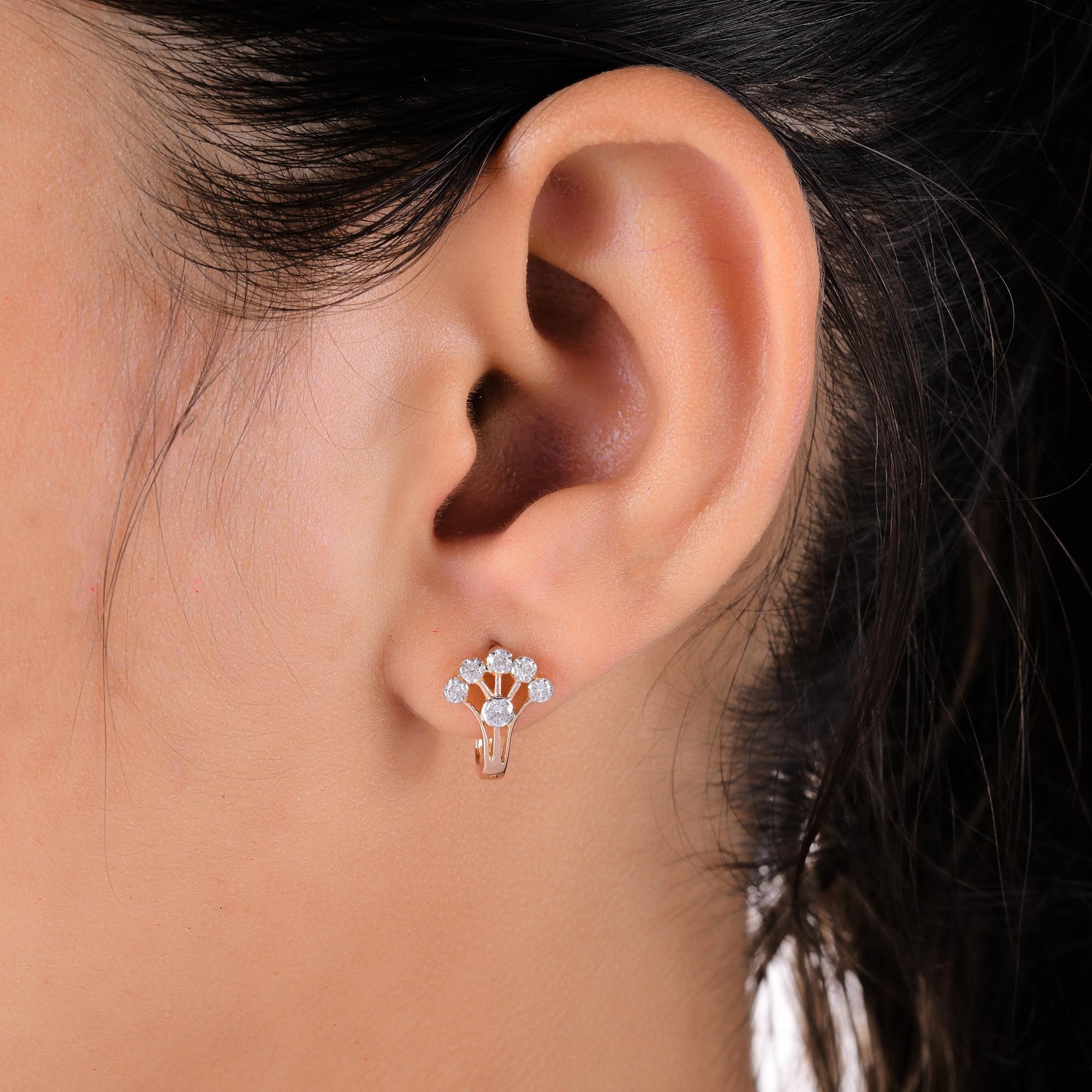 Round Cut Natural 0.20 Carat Diamond Minimalist Tree Earrings 18 Karat Rose Gold Jewelry For Sale