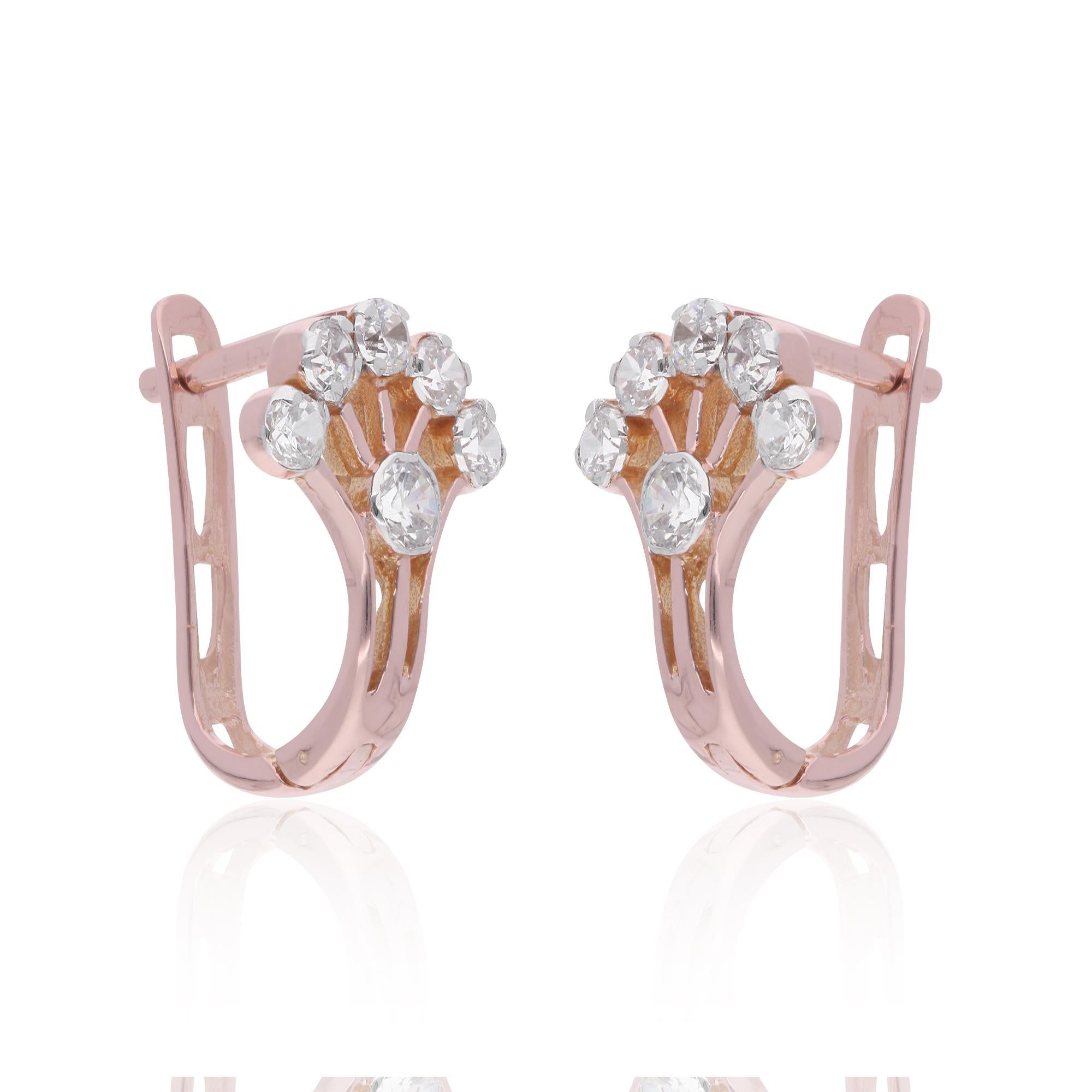 Women's Natural 0.20 Carat Diamond Minimalist Tree Earrings 18 Karat Rose Gold Jewelry For Sale