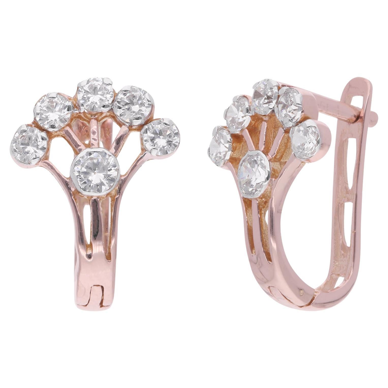 Natural 0.20 Carat Diamond Minimalist Tree Earrings 18 Karat Rose Gold Jewelry For Sale