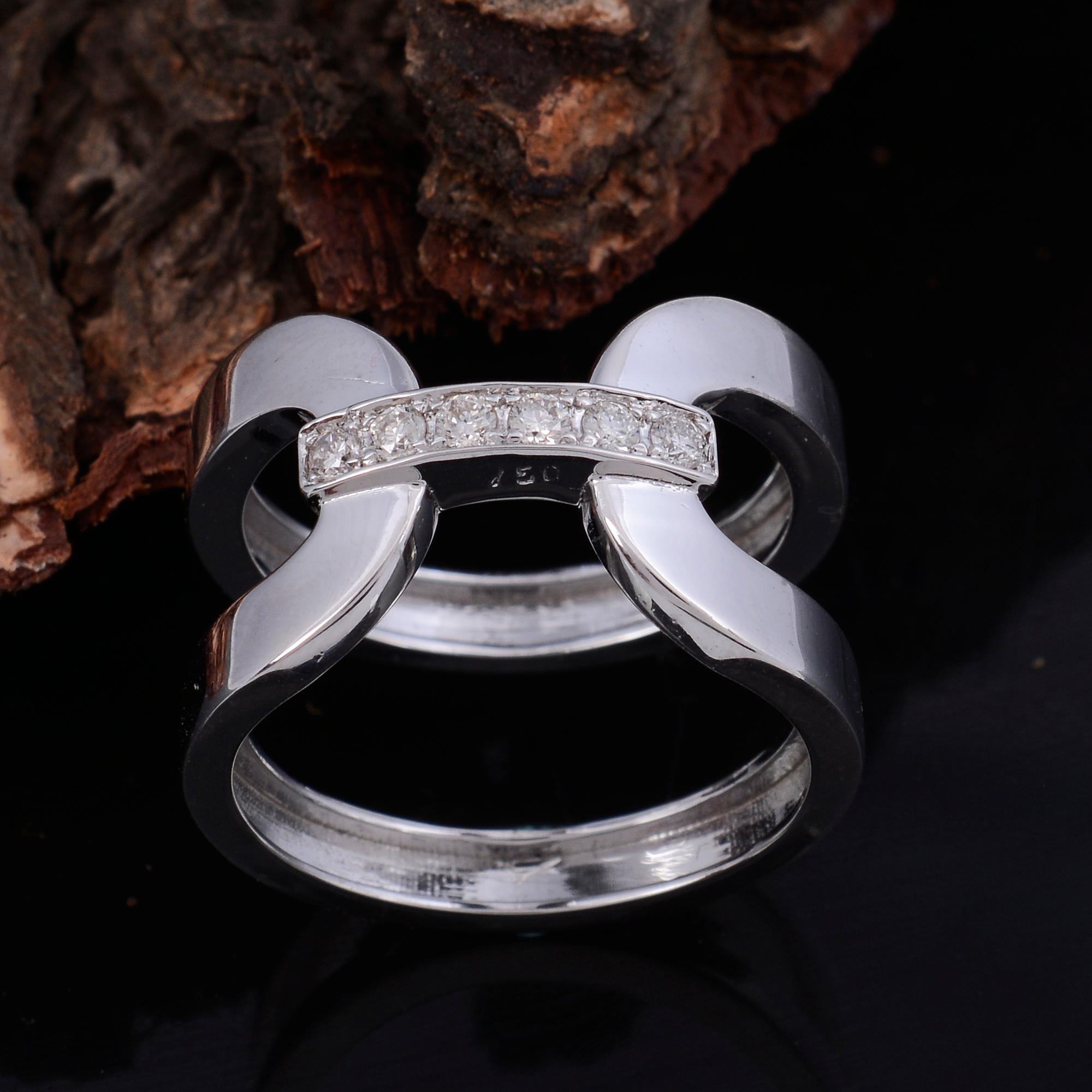 Natural 0.20 Carat Diamond Pave Belt Design Ring 18 Karat White Gold Jewelry For Sale 2