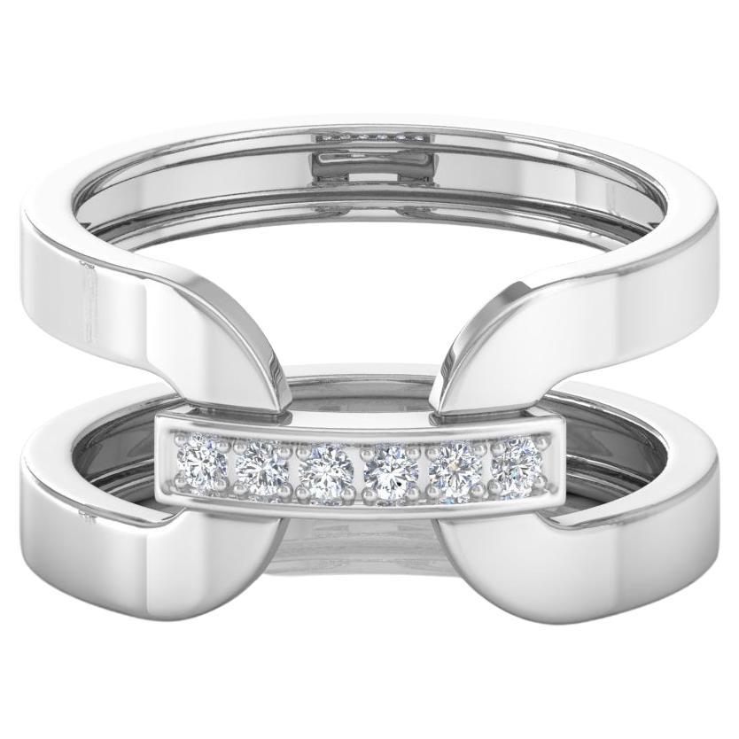 Natural 0.20 Carat Diamond Pave Belt Design Ring 18 Karat White Gold Jewelry