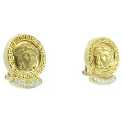Natural 0.20 Carat Round Brilliant Diamond Medusa 14-Karat Earrings In Stock