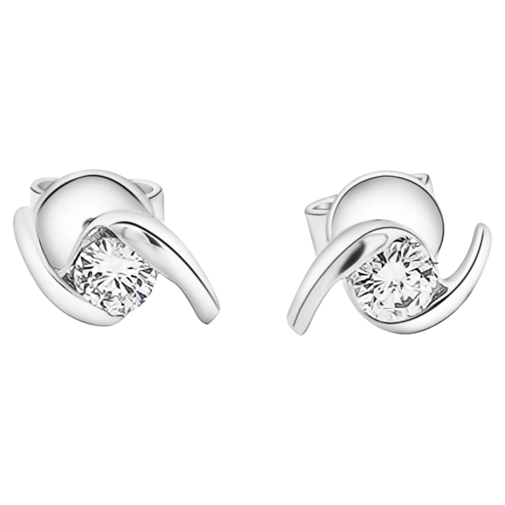 Natural 0.20 Carat Round Cut Diamond Curved Ying & Yang Stud Earrings For Sale