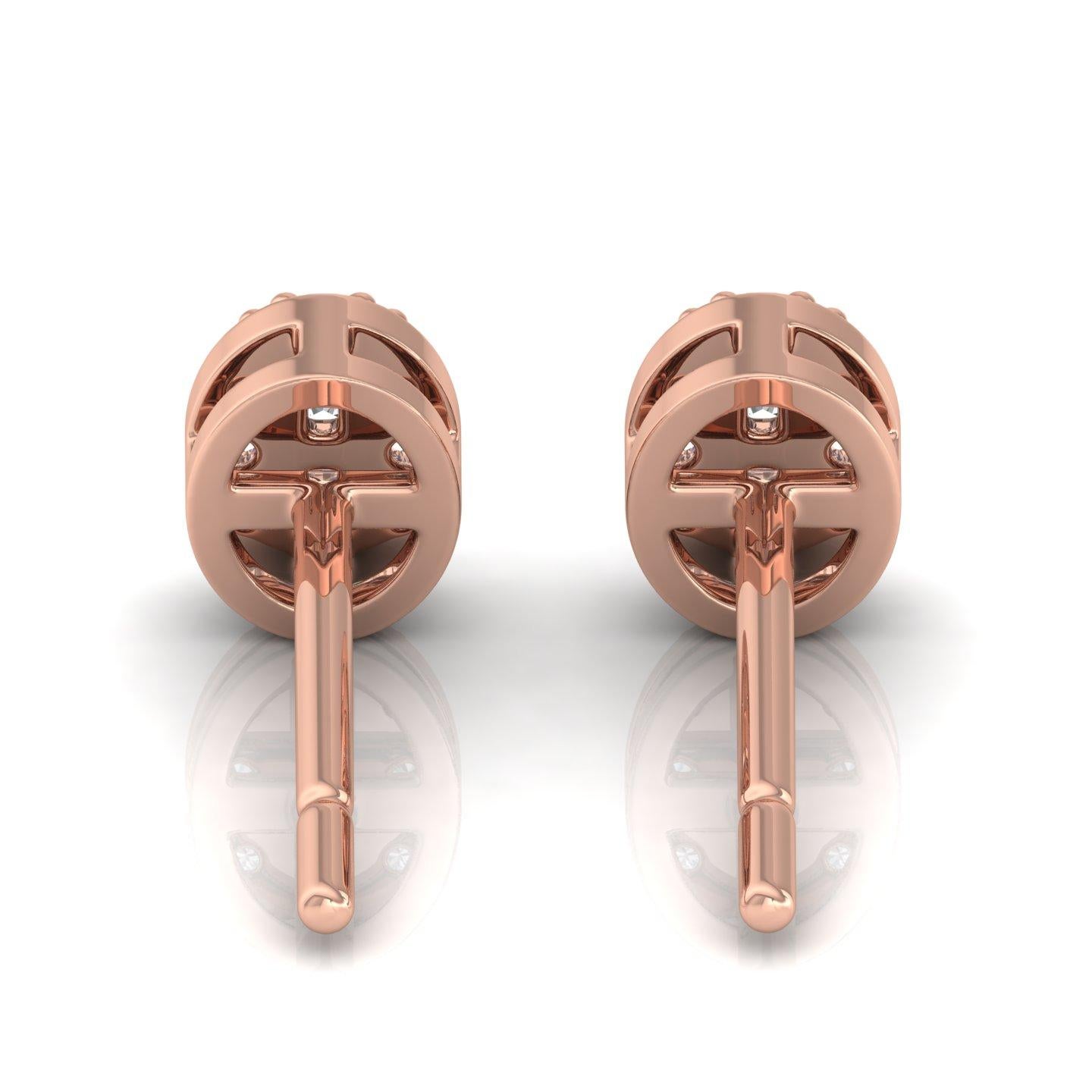 Modern Natural 0.20 Carat SI/H Round Diamond Stud Earrings 18 Karat Rose Gold Jewelry For Sale