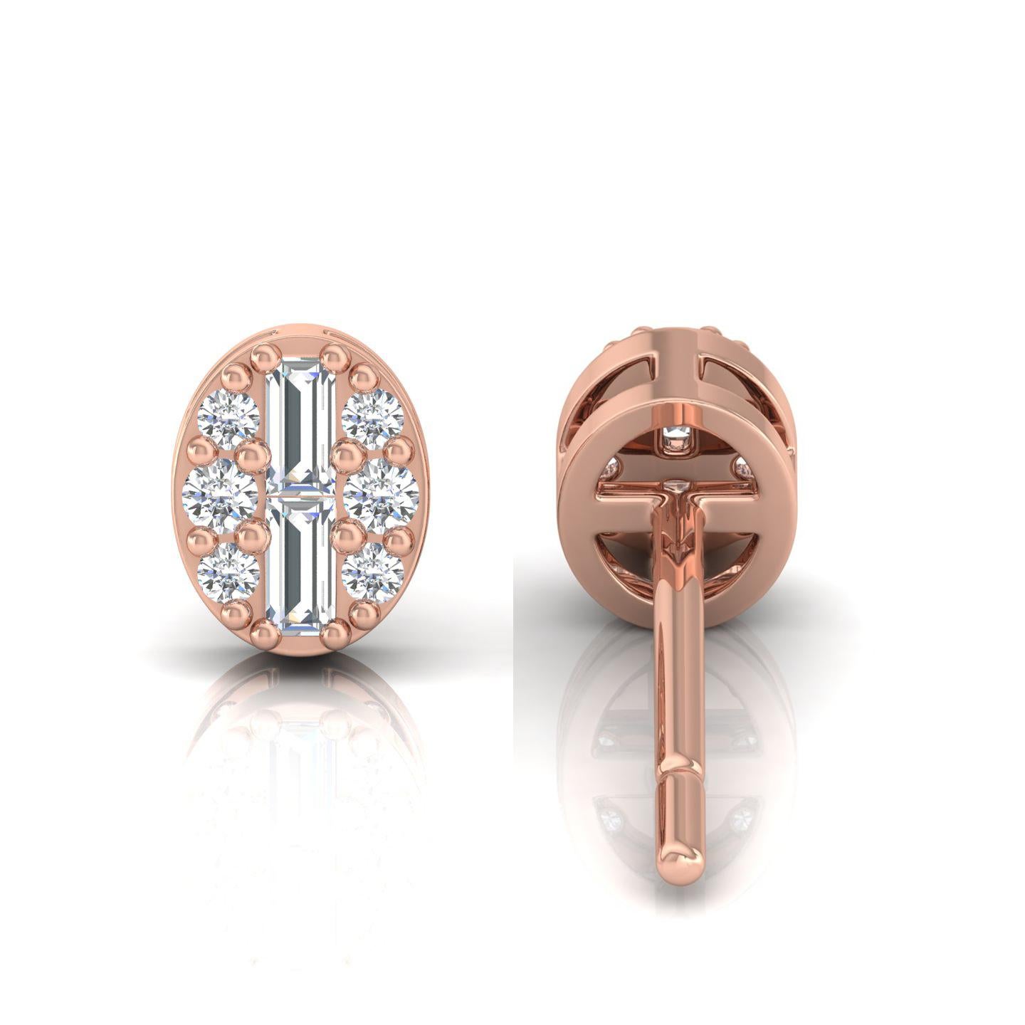 Round Cut Natural 0.20 Carat SI/H Round Diamond Stud Earrings 18 Karat Rose Gold Jewelry For Sale