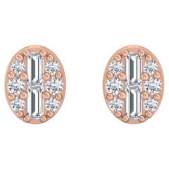 Pendientes de diamantes redondos SI/H naturales de 0,20 quilates Joyas de oro rosa de 18 quilates