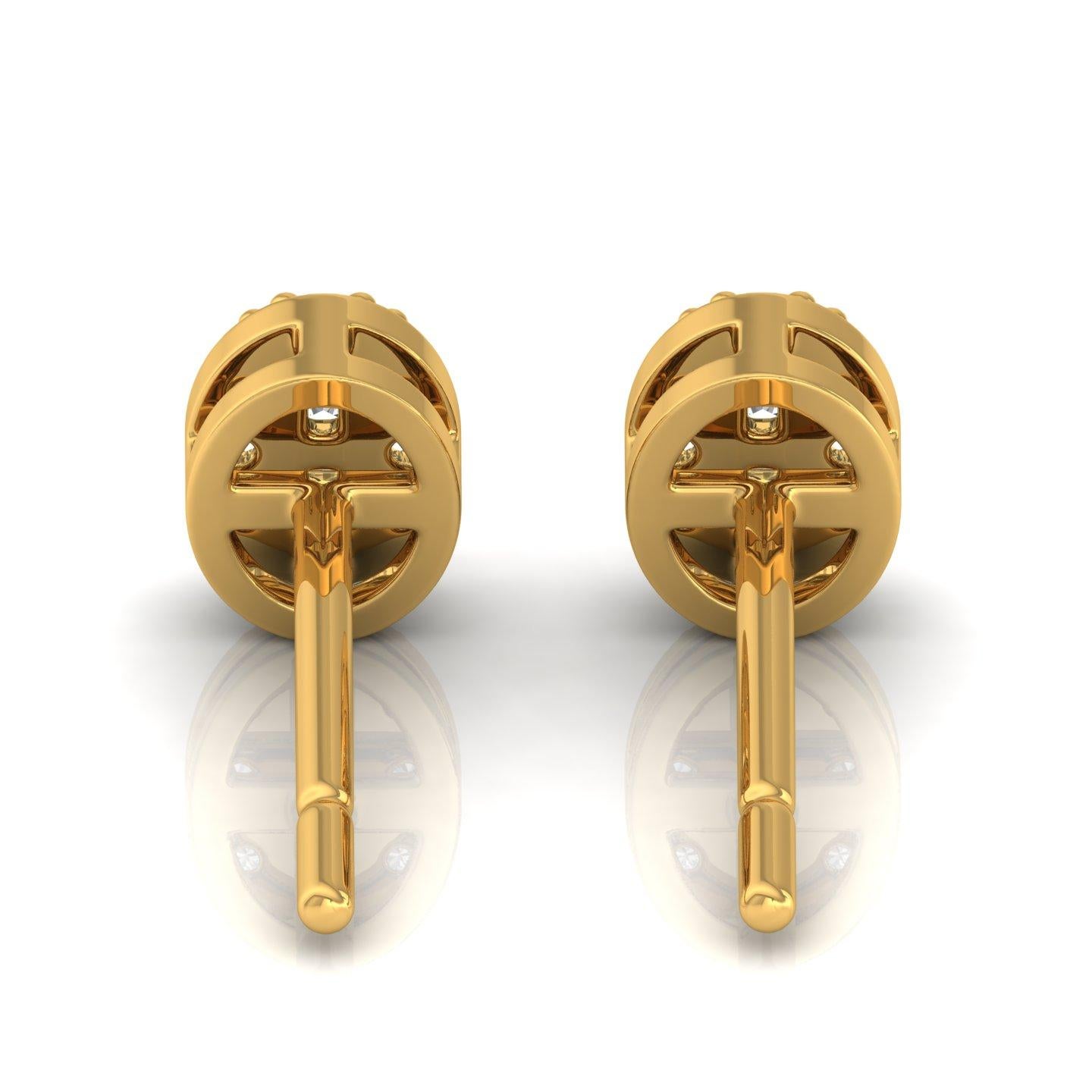 Moderne Clous d'oreilles en or jaune 18 carats avec diamants ronds de 0,20 carat SI/H en vente