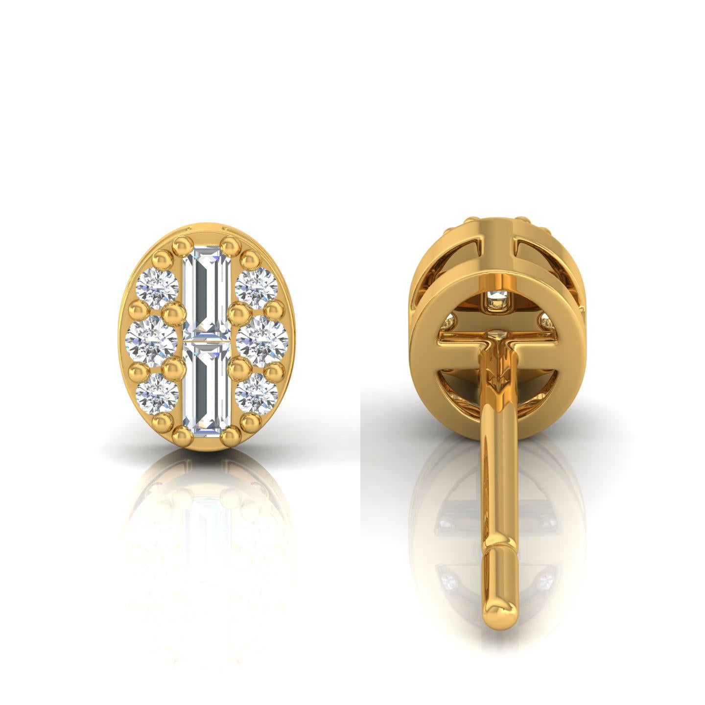 Taille ronde Clous d'oreilles en or jaune 18 carats avec diamants ronds de 0,20 carat SI/H en vente
