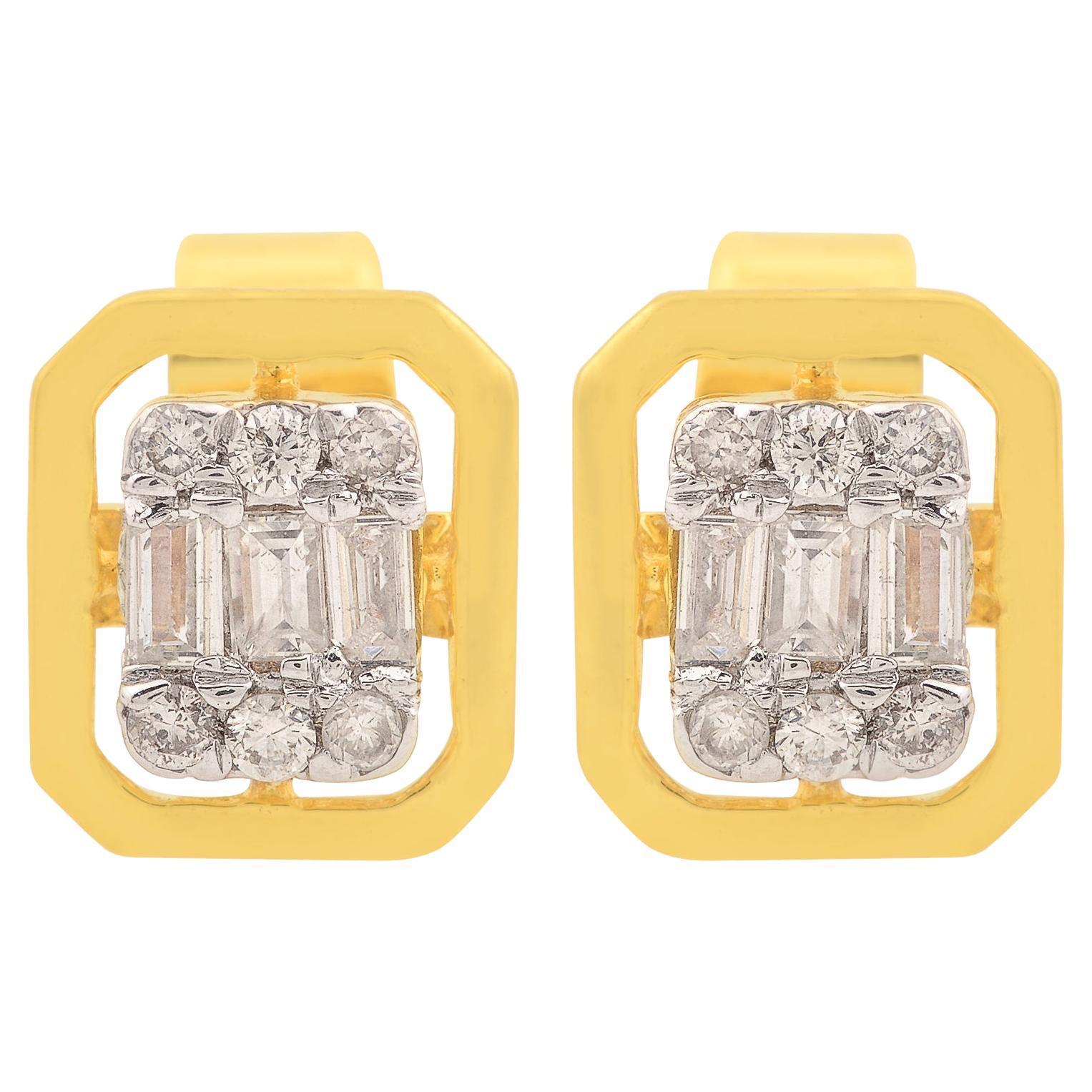 Natural 0.21 Carat Baguette Diamond Stud Earrings Solid 18k Yellow Gold Jewelry For Sale