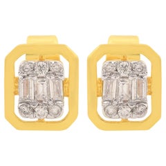 Clous d'oreilles en or jaune massif 18 carats avec diamants baguettes naturels de 0,21 carat