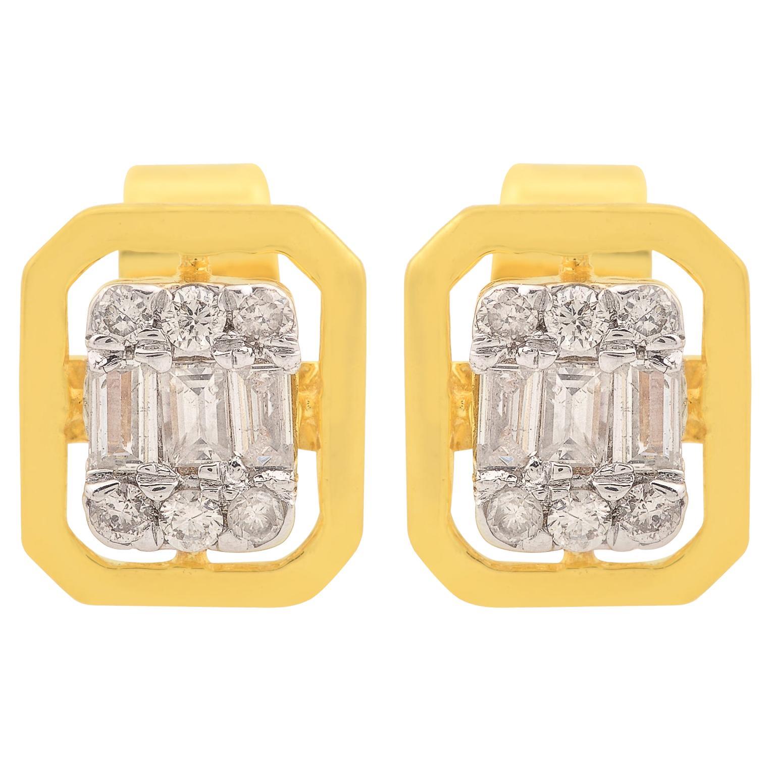 Natürliche 0,21 Karat Baguette-Diamant-Ohrstecker aus massivem 18k Gelbgold Schmuck