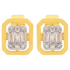 Natürliche 0,21 Karat Baguette-Diamant-Ohrstecker aus massivem 18k Gelbgold Schmuck