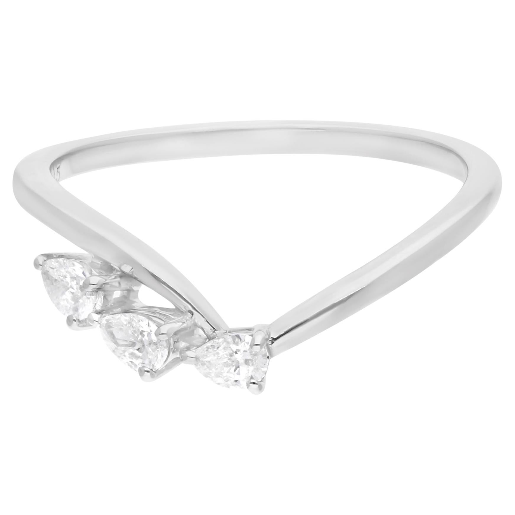 Anello con diamante a pera naturale da 0,21 carati, purezza SI e colore HI, oro bianco 18 carati