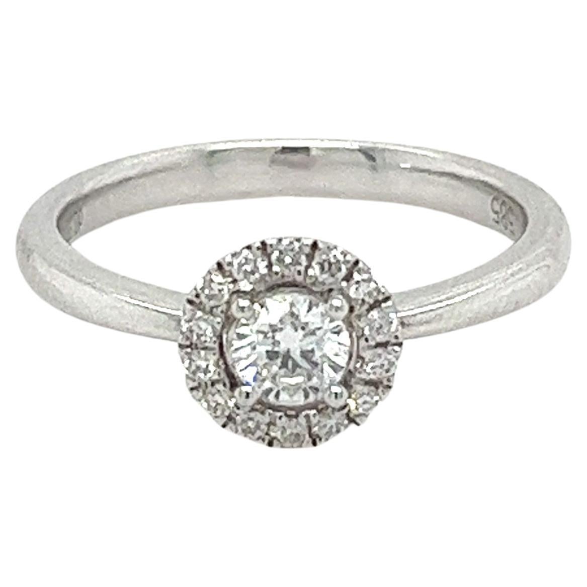 Natural 0.22 Carat Round Cut Diamond Ring in 14K White Gold & Diamond Halo For Sale