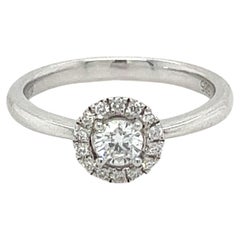 Natural 0.22 Carat Round Cut Diamond Ring in 14K White Gold & Diamond Halo