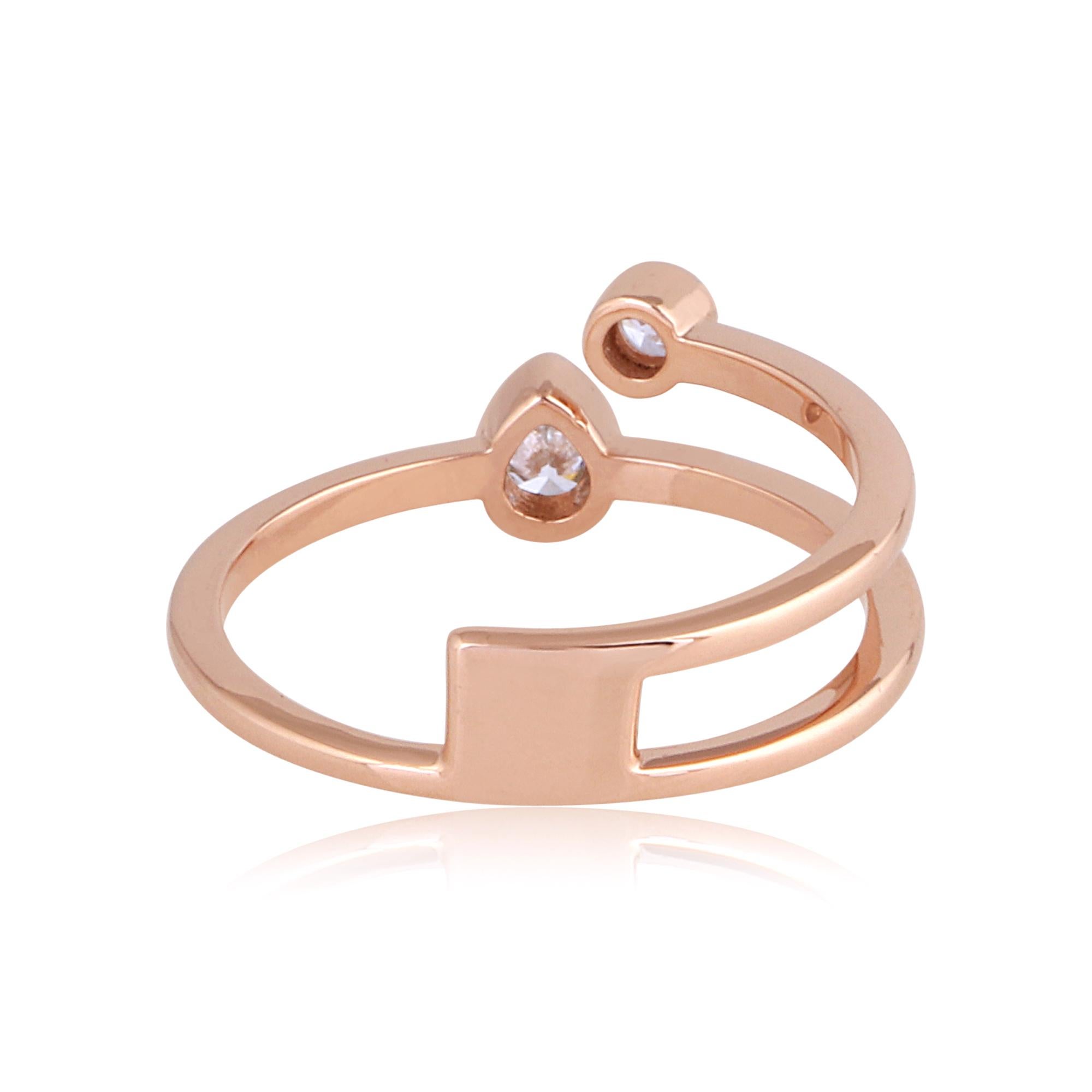 Pear Cut Natural 0.23 Carat Pear & Round Diamond Ring 18 Karat Rose Gold Handmade Jewelry For Sale