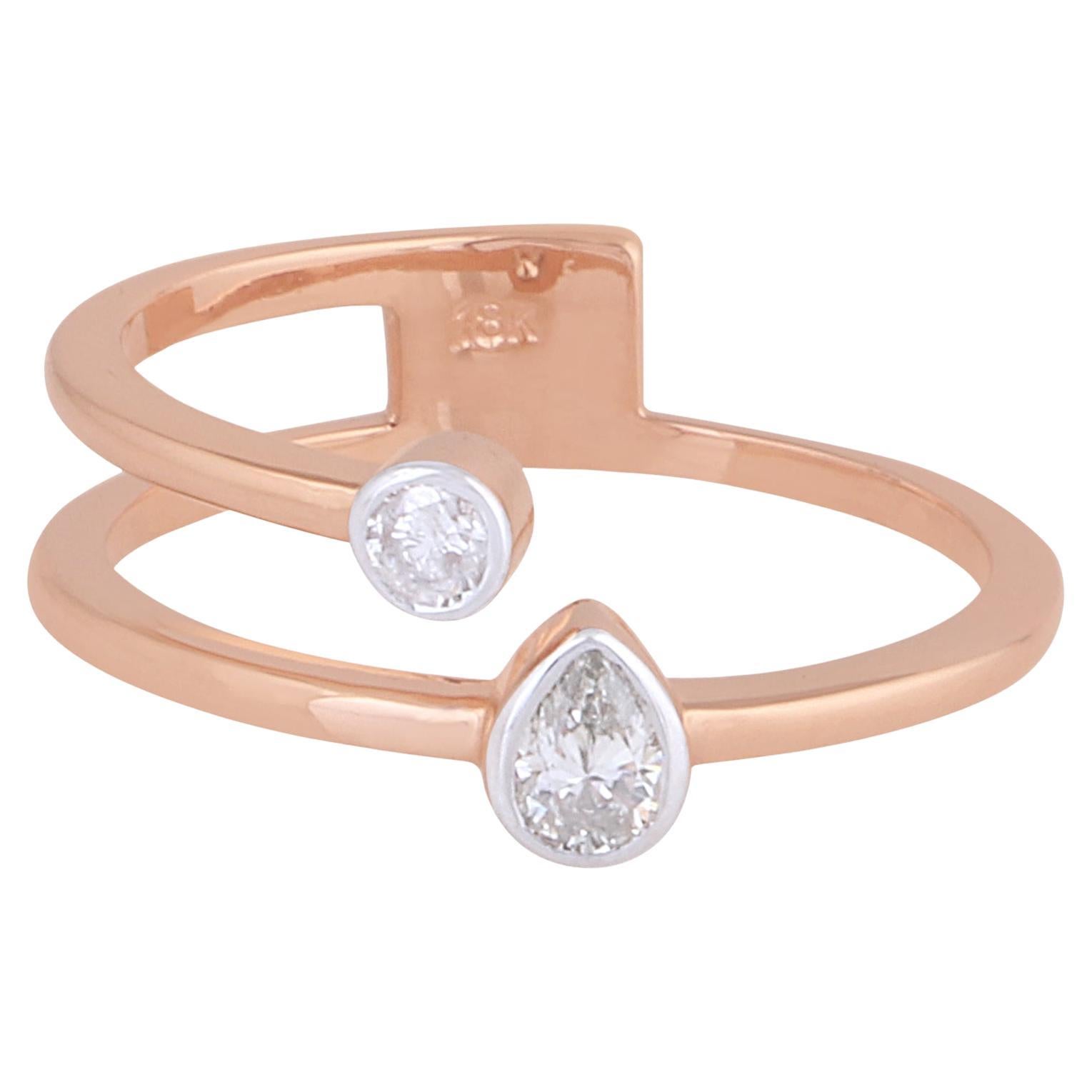 Natural 0.23 Carat Pear & Round Diamond Ring 18 Karat Rose Gold Handmade Jewelry