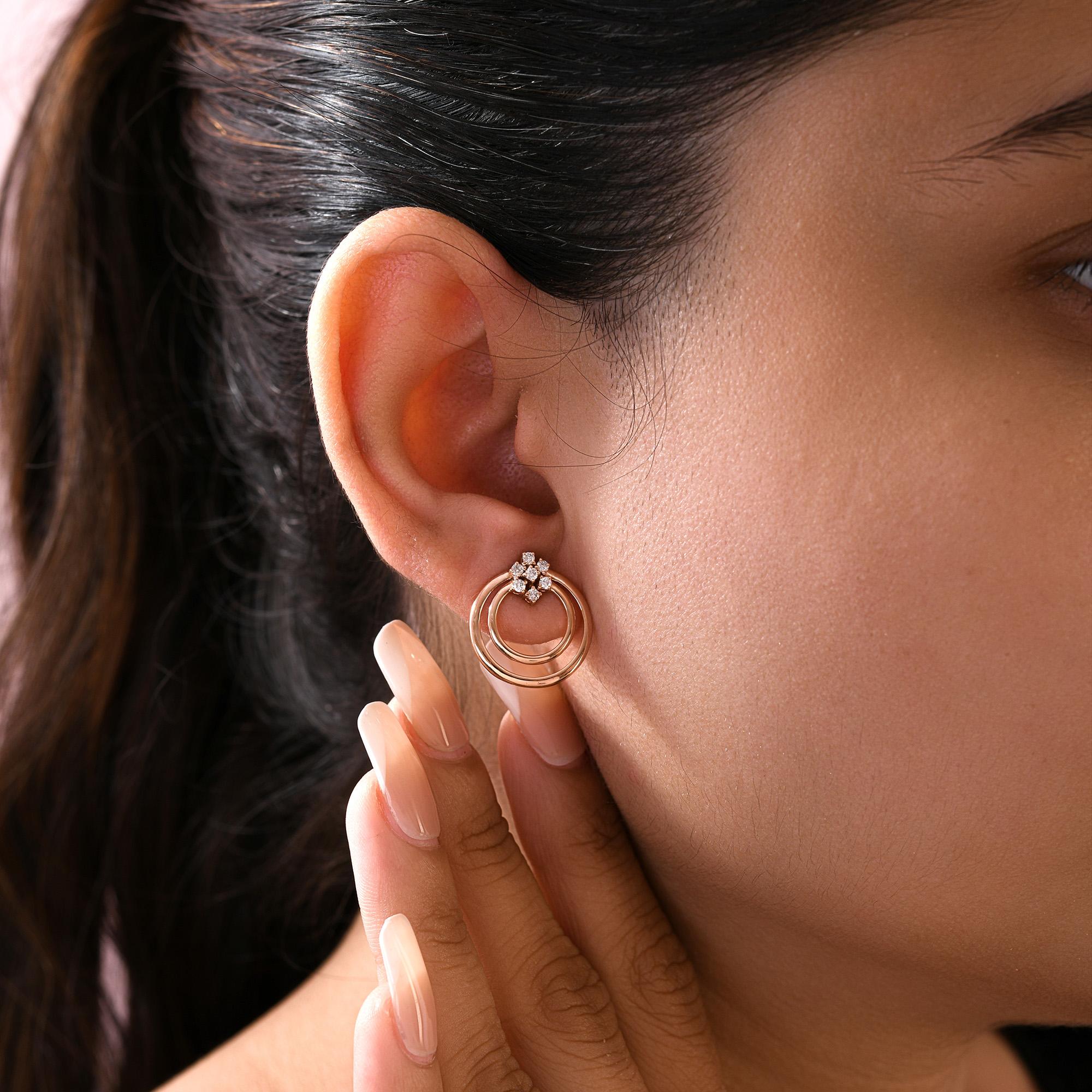 Natürliche 0,23 Karat SI Reinheit HI Farbe Diamant Ohrringe 9 Karat Roségold (Rundschliff) im Angebot