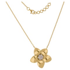 Nature 0.23 Carat SI/H Diamond Flower Pendant Necklace 14 Karat Yellow Gold