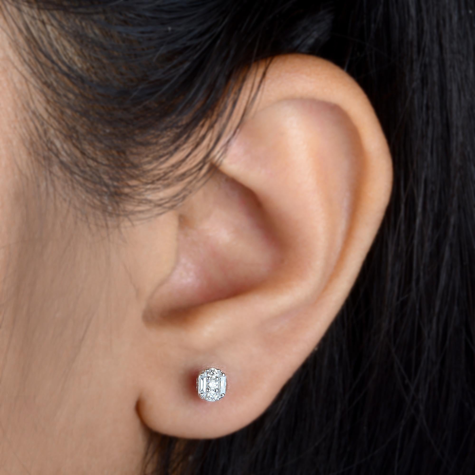 Baguette Cut Natural 0.23 Carat SI/HI Baguette Diamond Stud Earrings 10k White Gold Jewelry For Sale