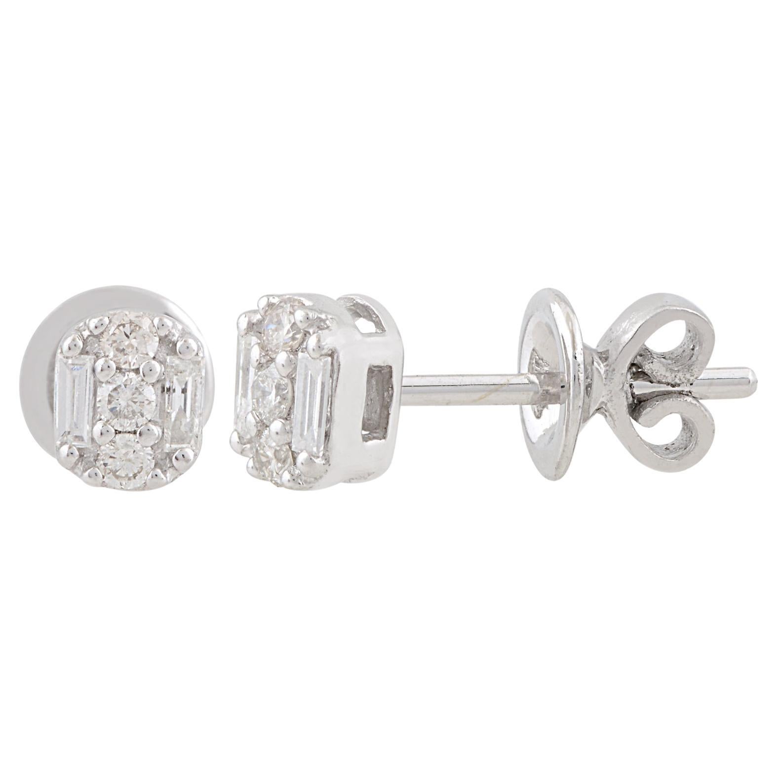 Natural 0.23 Carat SI/HI Baguette Diamond Stud Earrings 10k White Gold Jewelry
