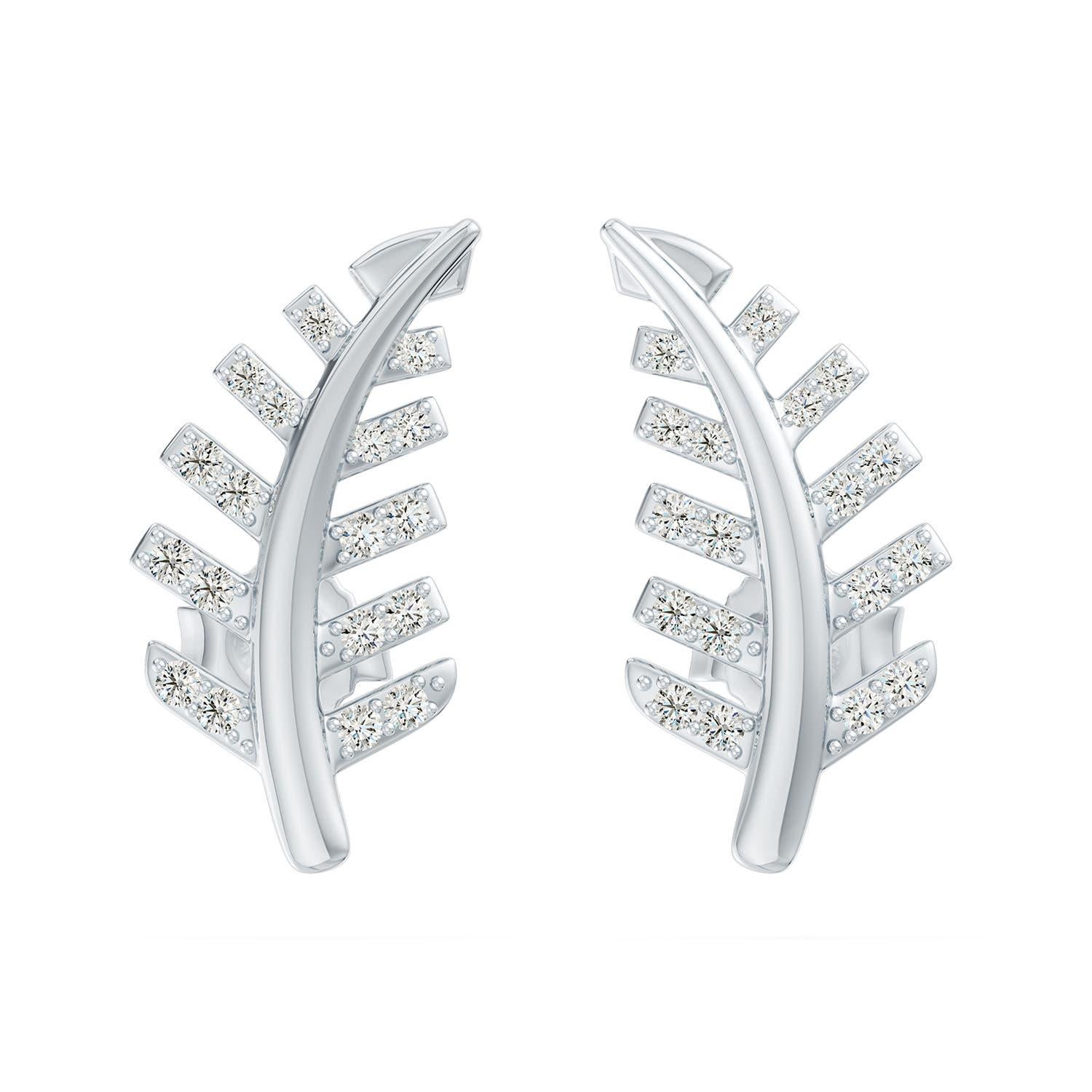 Natural 0.23Ct Diamond Palm Leaf Stud Earrings in 14K White Gold For Women
