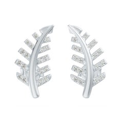 Natural 0.23Ct Diamond Palm Leaf Stud Earrings in 14K White Gold For Women