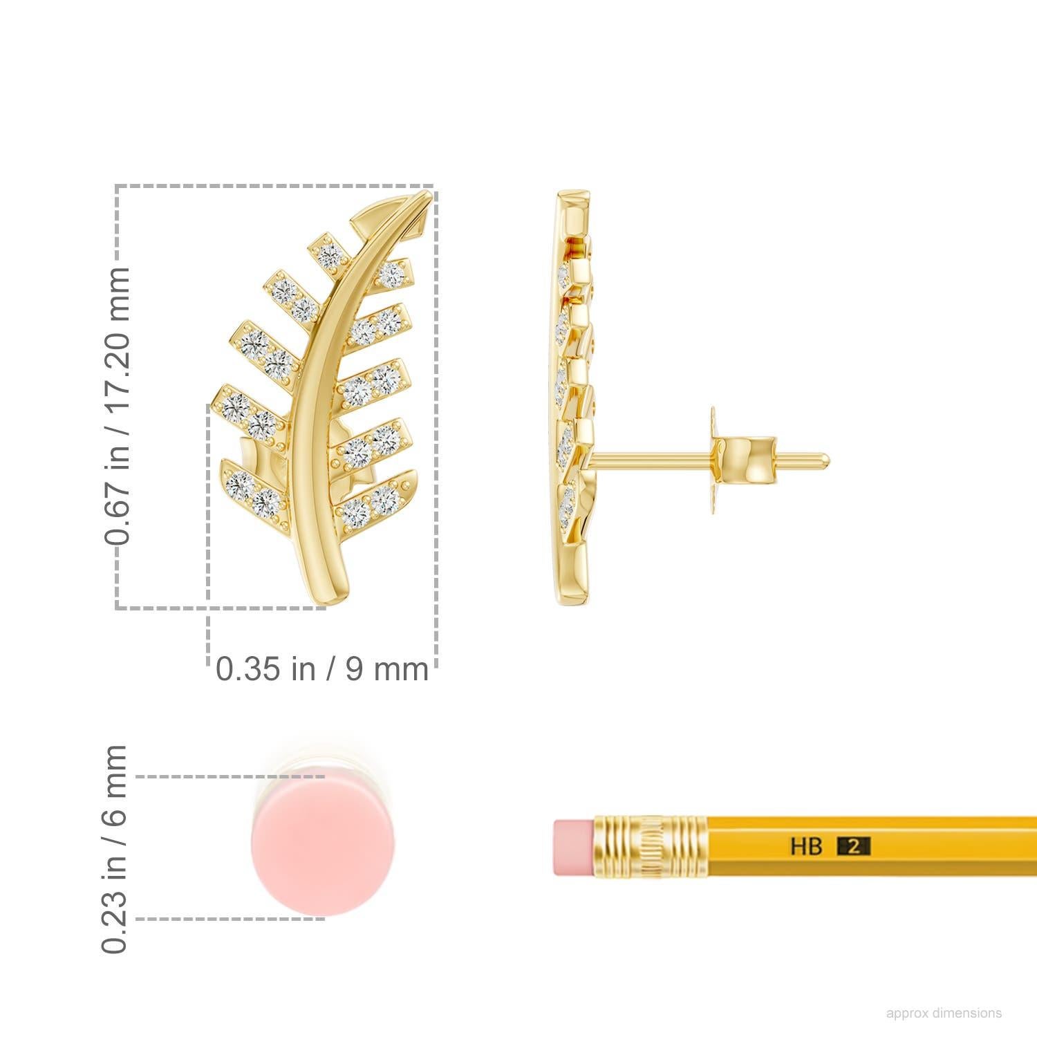 Natural 0.23Ct Diamond Palm Leaf Stud Earrings in 14K Yellow Gold For Women In New Condition For Sale In Los Angeles, CA