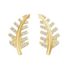 Clous d'oreilles feuille de palmier en or jaune 14 carats et diamants naturels 0,23 carat pour femmes