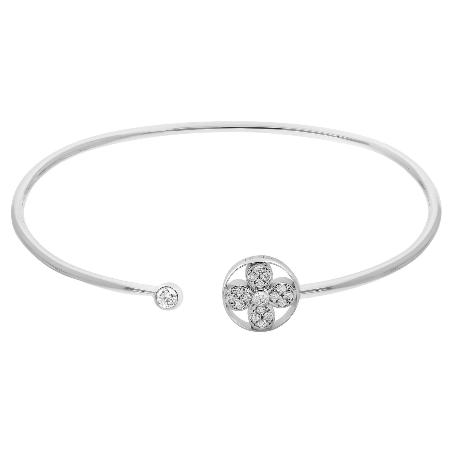 14 Karat White Gold 0.25 Ct Minimalist Diamond Open Cuff Bracelet for Her For Sale