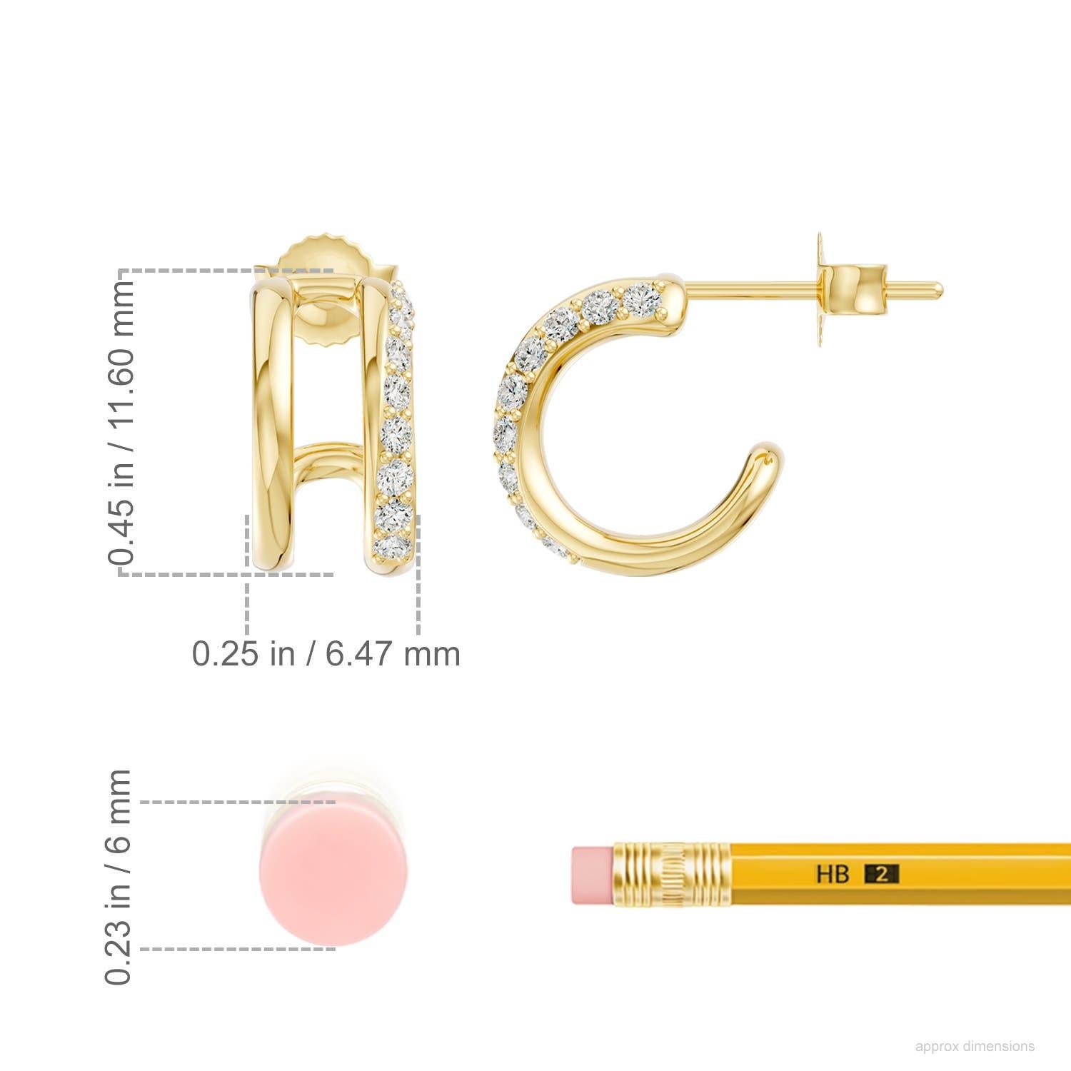 Round Cut Natural 0.25Ct Diamond Double Huggie Hoop Earrings in 14K Yellow Gold For Women For Sale
