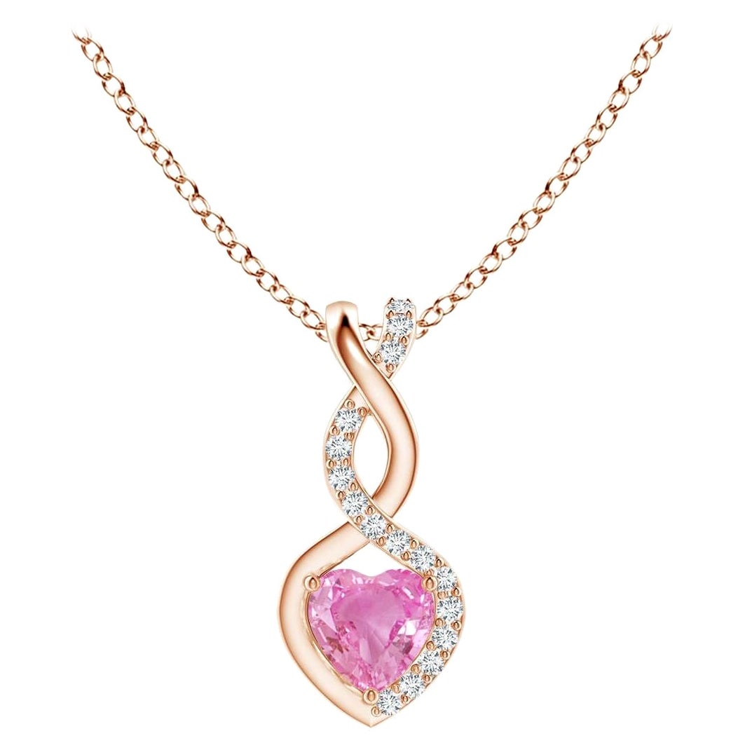 Natürlicher 0,25 Karat rosa Saphir Unendlichkeitsherz-Anhänger aus 14 Karat Roségold mit Diamanten im Angebot