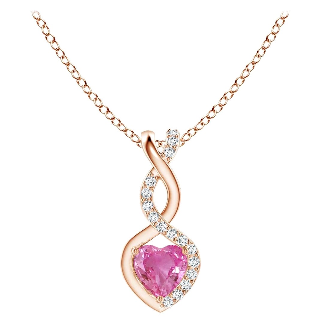 Natürlicher 0,25 Karat rosa Saphir Unendlichkeitsherz-Anhänger aus 14 Karat Roségold mit Diamanten