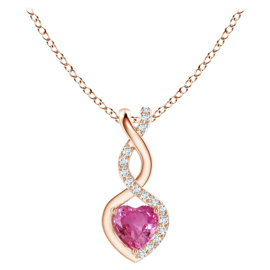 Natürlicher 0,25 Karat rosa Saphir Unendlichkeitsherz-Anhänger aus 14 Karat Roségold mit Diamanten