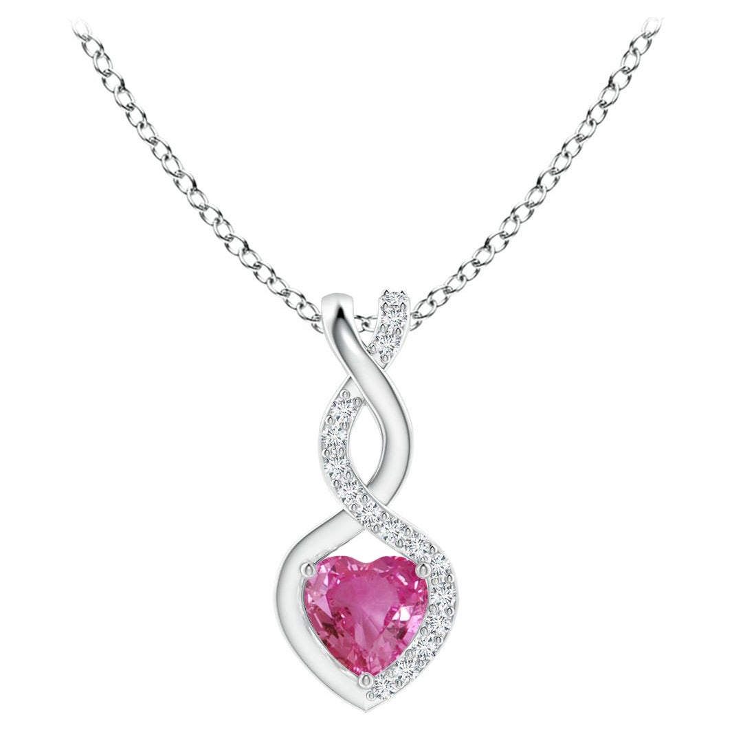 Zaffiro rosa naturale da 0,25 carati Ciondolo cuore infinito con diamanti in oro bianco 14 carati