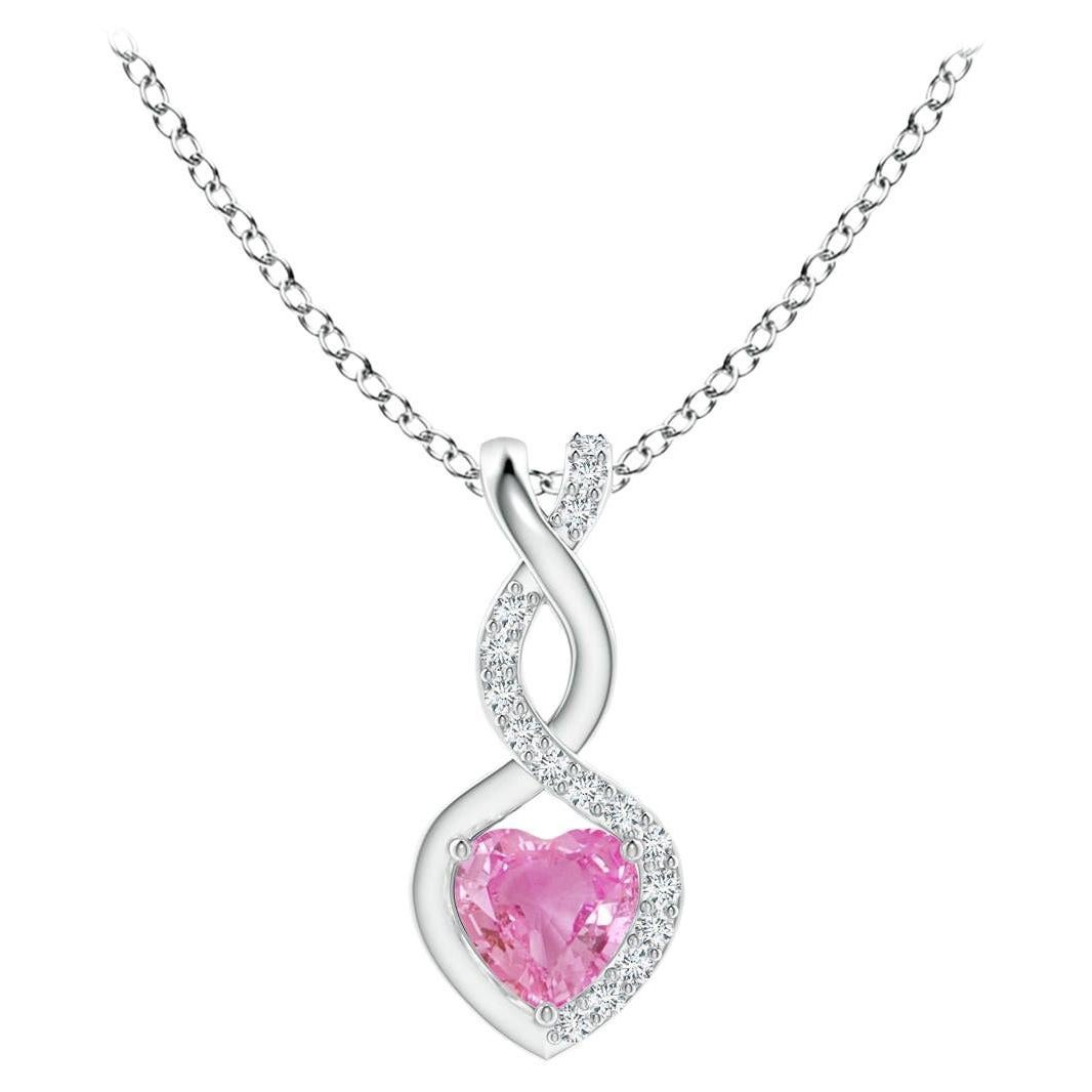 Zaffiro rosa naturale da 0,25 carati Ciondolo cuore infinito con diamanti in oro bianco 14 carati